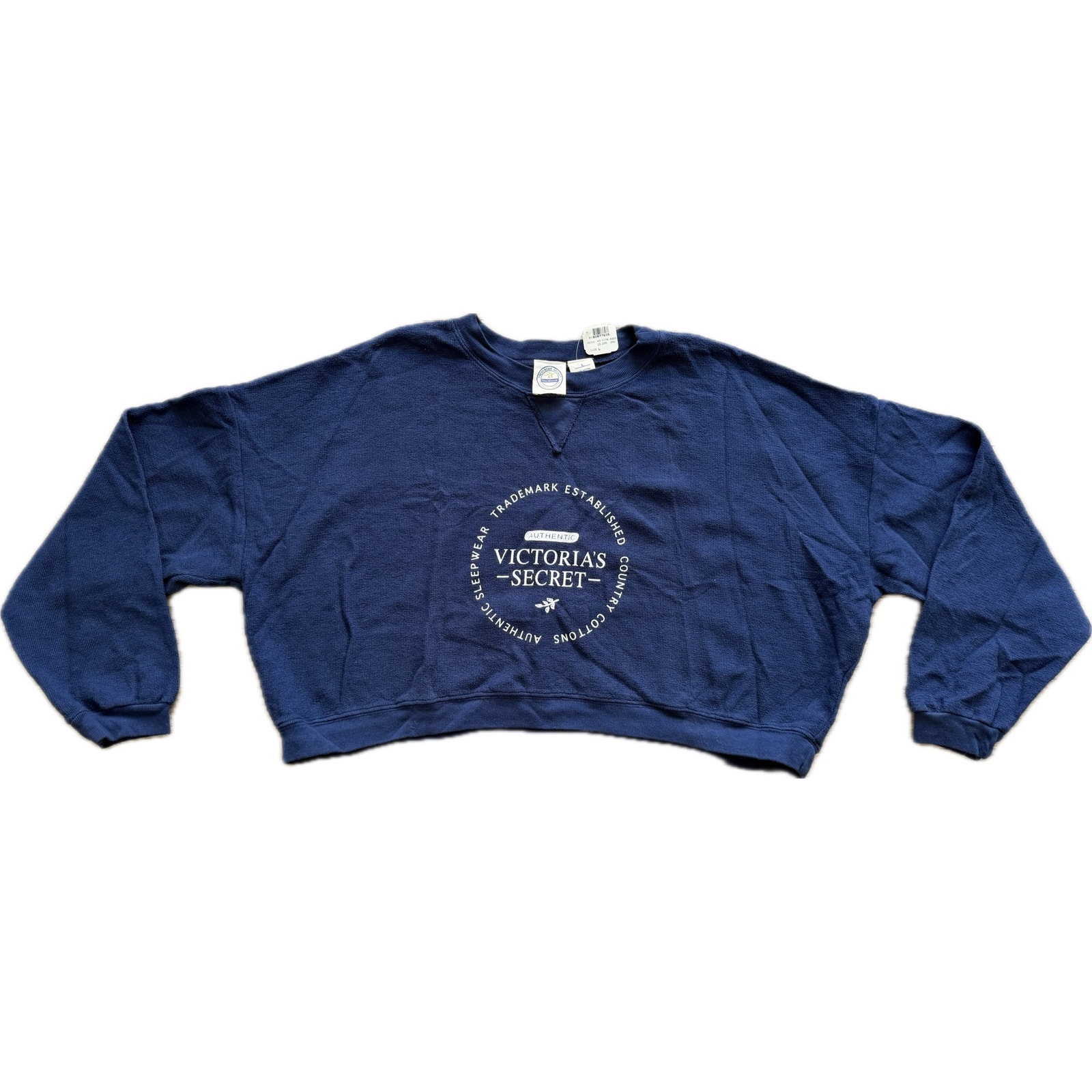 Nwt Nos Vintage Victoria's Secret Crop Waffle Knit Sweatshirt Sleep L Navy Y2k